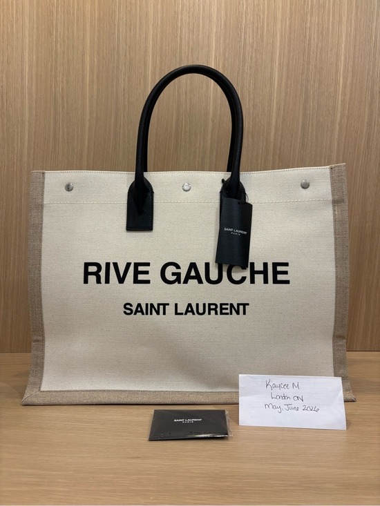 Yves Saint Laurent Handbags - Saint Laurent Rive Gauche Canvas Tote in Beige with Black Accents
